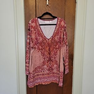 Belle by Kim Gravel Red, Orange and Magenta Blouse Sz 2X